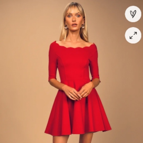 Lulu’s Tip The Scallops Red Scalloped Skater Dress, size medium. NWT. - Picture 1 of 6